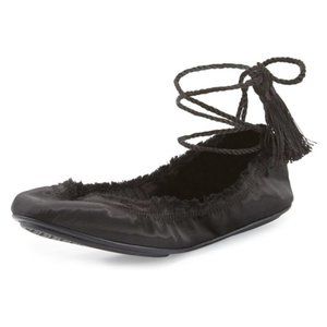 JOIE BANDELE Satin & Leather Ballet flats tassel tie SZ 5.5 BRAND NEW